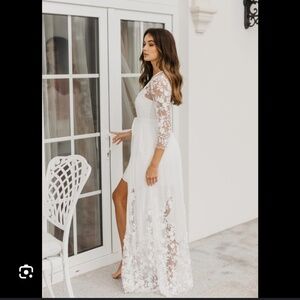 Le Rose Bridal Robe - Piper Beaded Floral Lace Maxi: Includes Slip